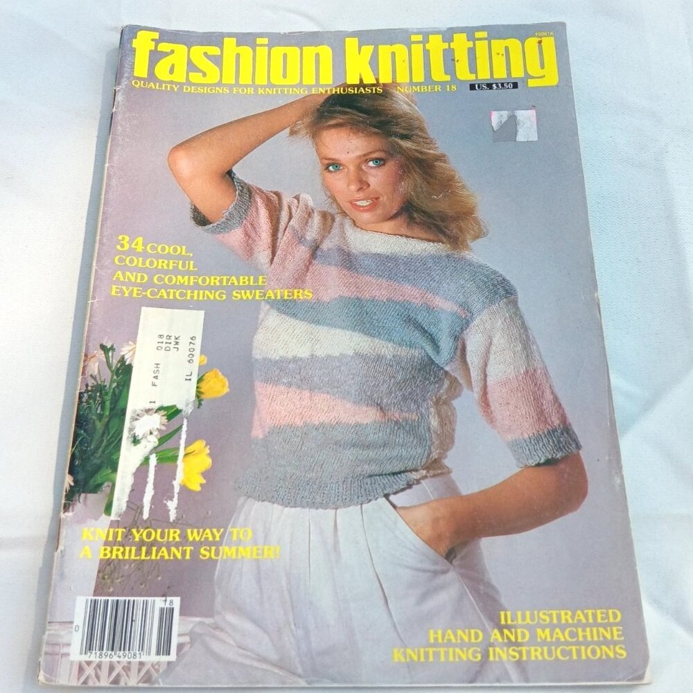 VTG Fashion Knitting Magazine BOLD 80s Sweater Patterns Hand & Machine Colorful‎
